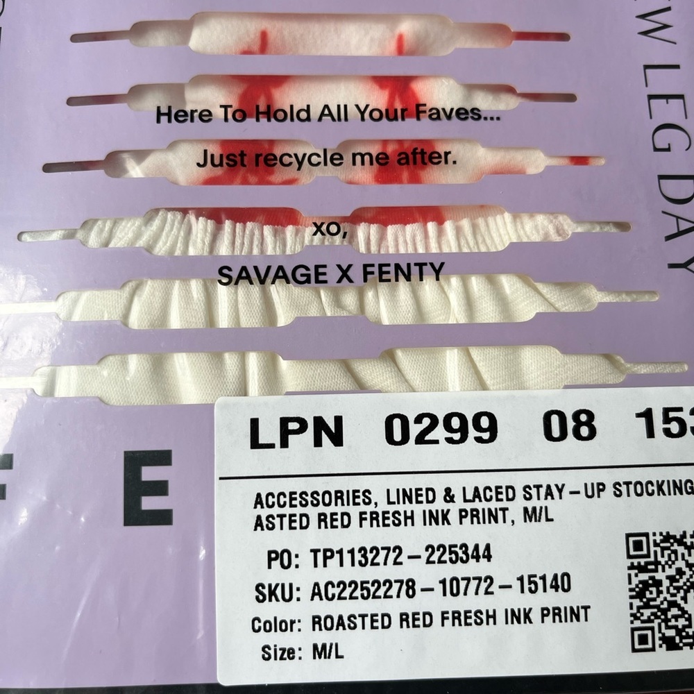 Savage X Fenty Roasted Red Fresh Ink Lined & Laced Stay-Up Stockings - Picture 11 of 13